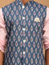 Vastramay Men's Gray Printed Cotton Nehru Jacket With Pink Kurta And White Pyjama Set